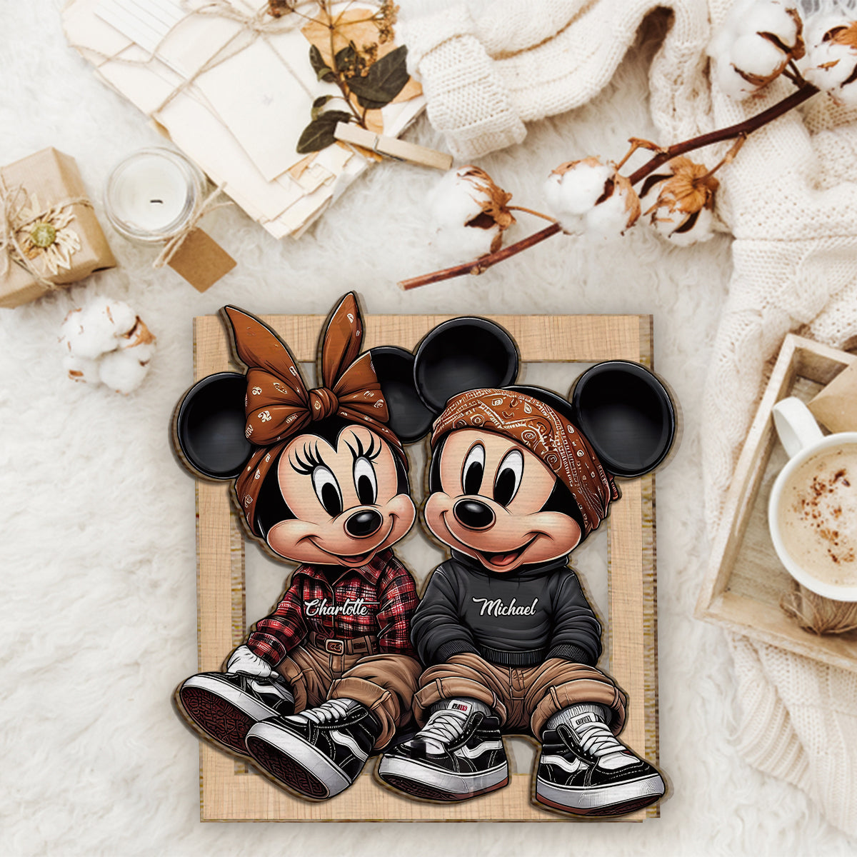 Chicano Mouse Couple - Personalized Mouse 2 Layered Wood Sign / Wood Plaque