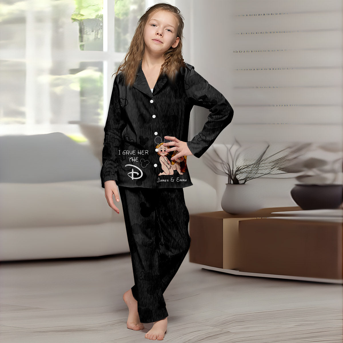 I Wanted The D I Gave Her The D Mouse Ears Couple - Personalized Mouse Button Down Pajamas