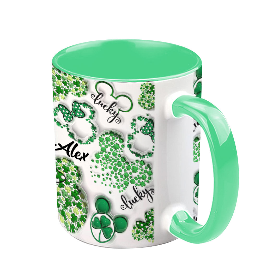 Lucky Mouse Ears Shamrocks - Personalized Mouse Accent Mug