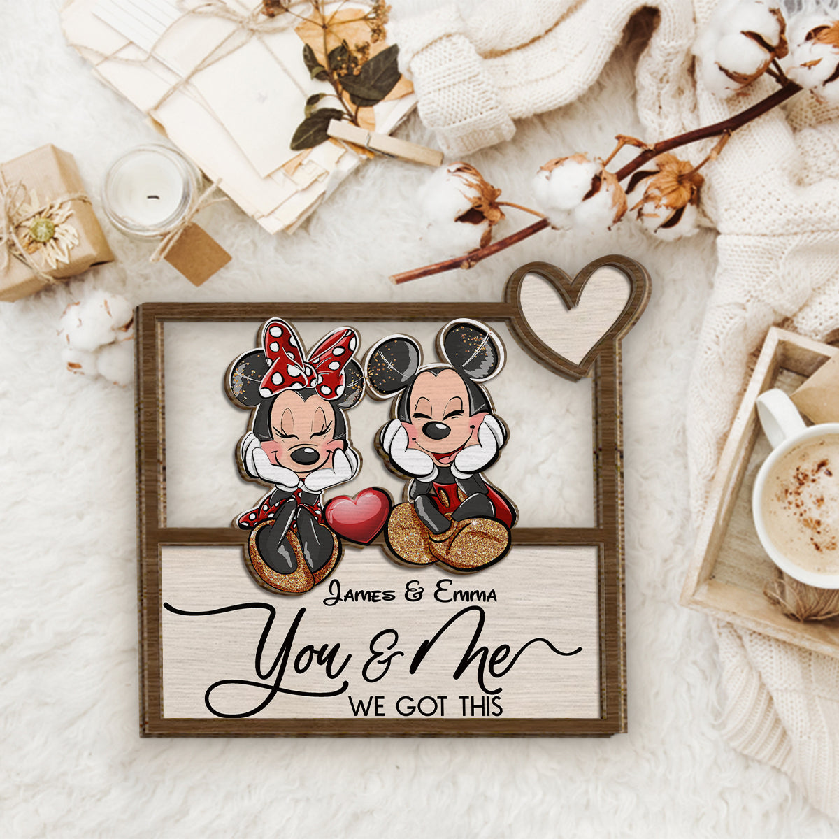 You And Me We Got This Magic Mouse Ears - Personalized Mouse 2 Layered Wood Sign / Wood Plaque