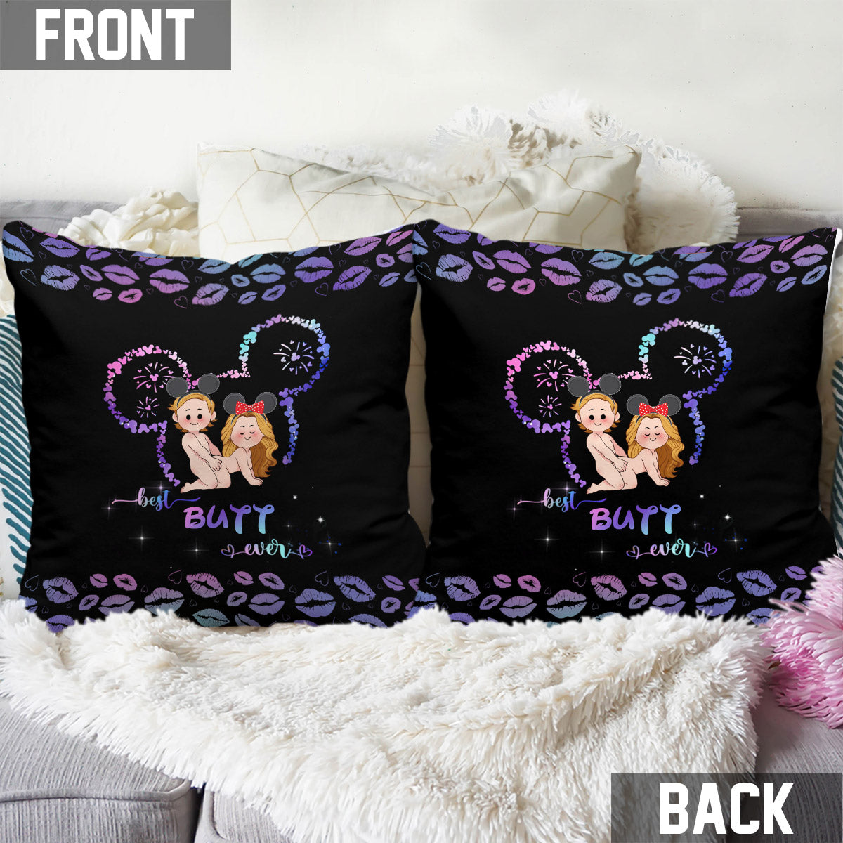 Best Butt Ever Mouse Ears Naughty - Personalized Mouse Throw Pillow