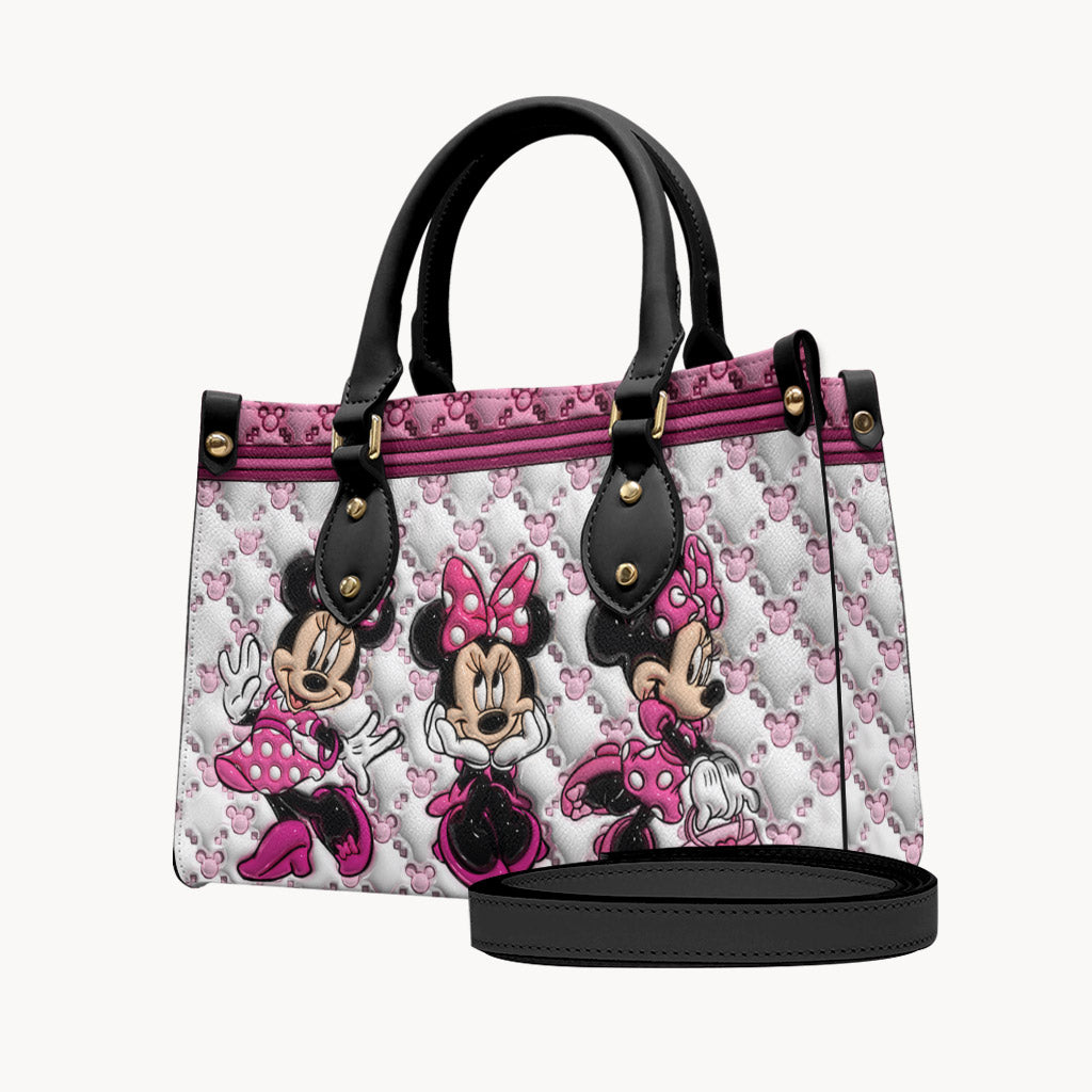 Pink Magic WIth Any Name - Personalized Mouse Leather Handbag