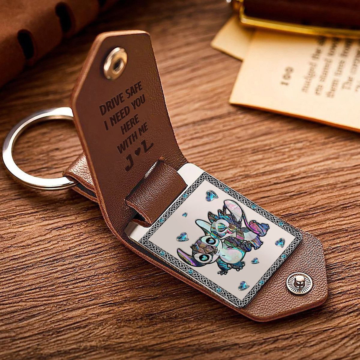 Drive Safe I Need You Ohana Couple - Personalized Ohana Leather Photo Keychain
