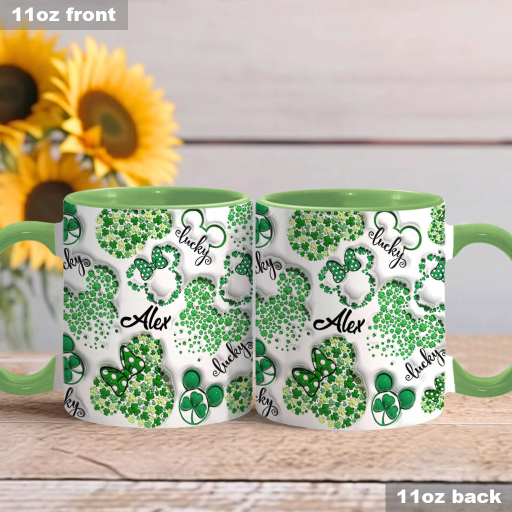 Lucky Mouse Ears Shamrocks - Personalized Mouse Accent Mug