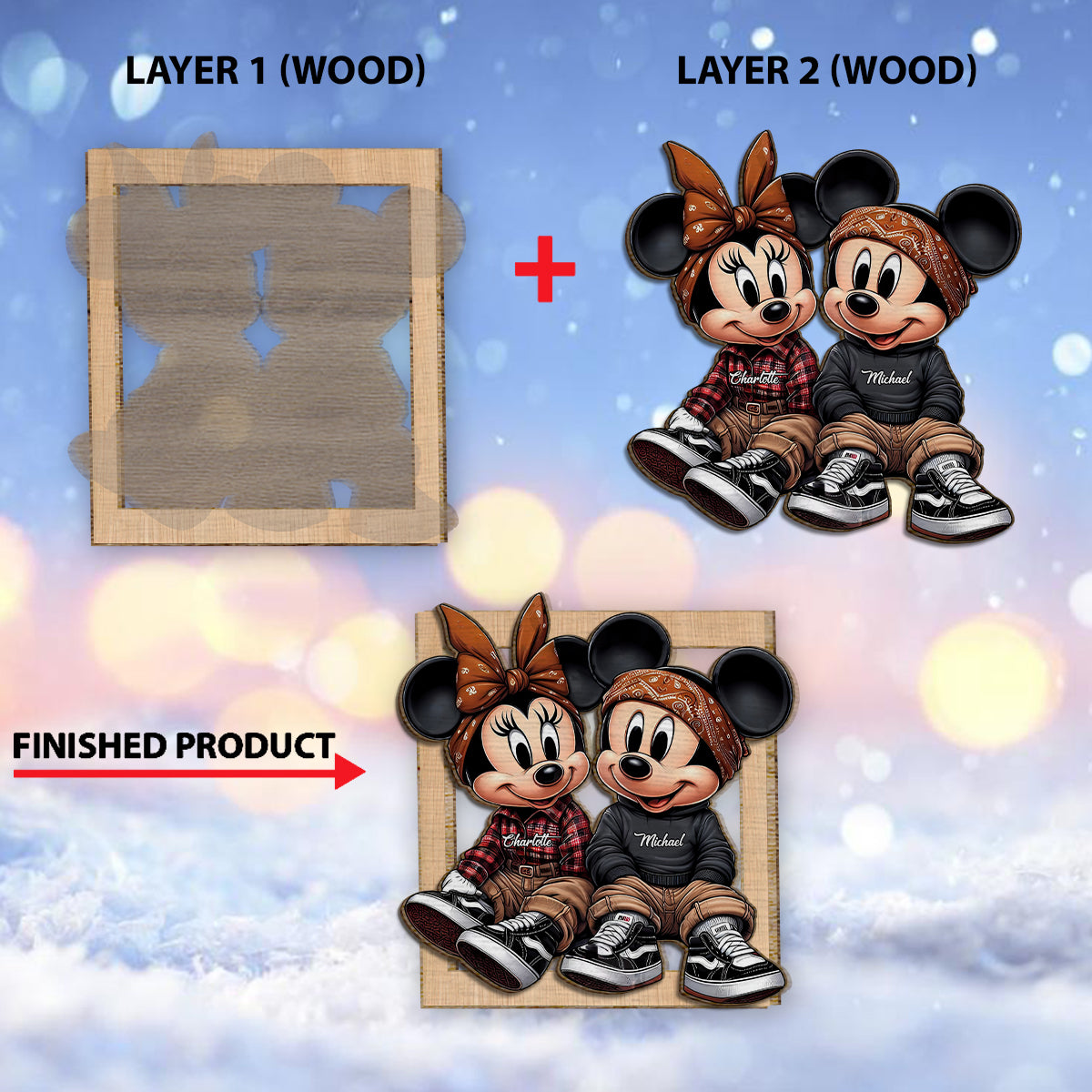Chicano Mouse Couple - Personalized Mouse 2 Layered Wood Sign / Wood Plaque