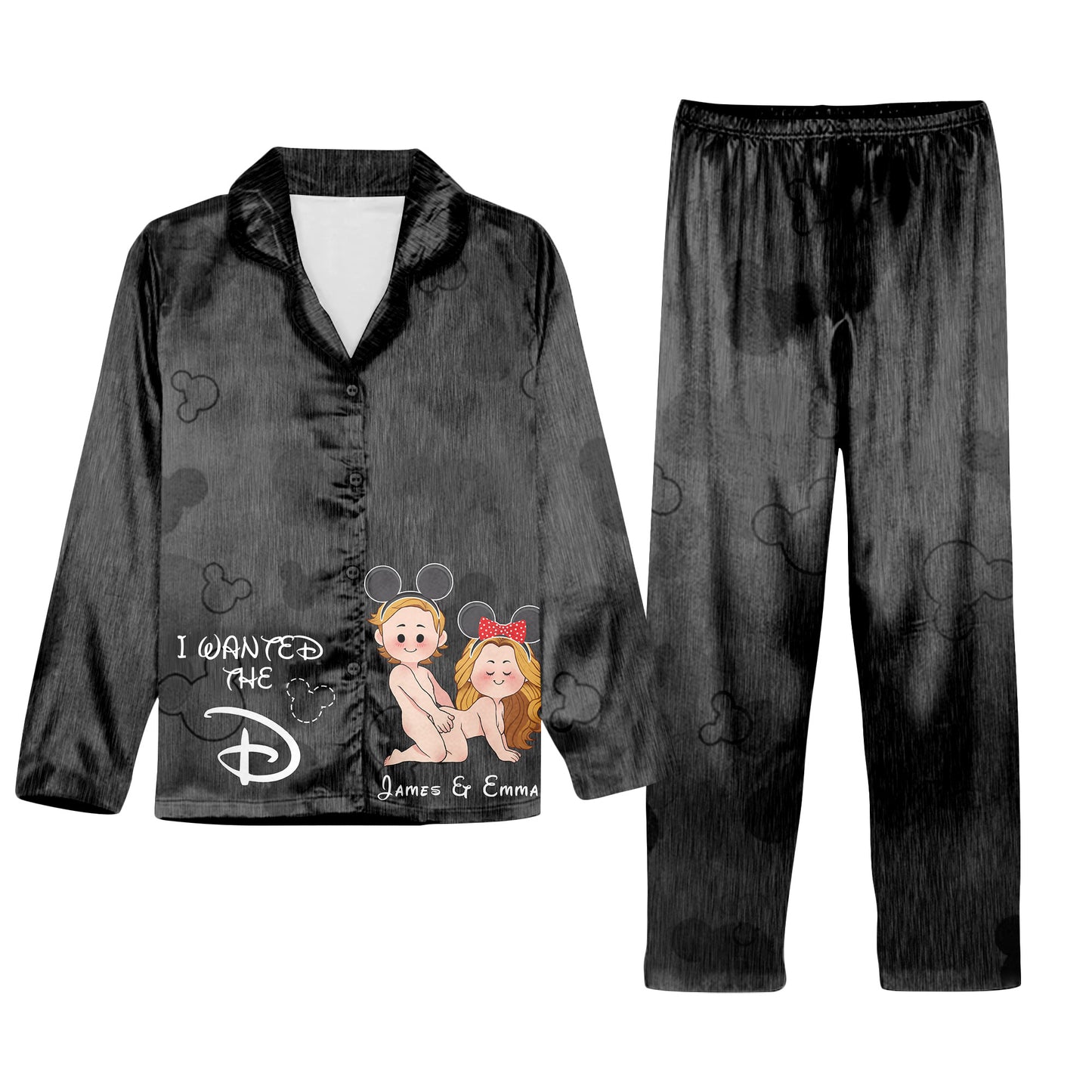 I Wanted The D I Gave Her The D Mouse Ears Couple - Personalized Mouse Button Down Pajamas
