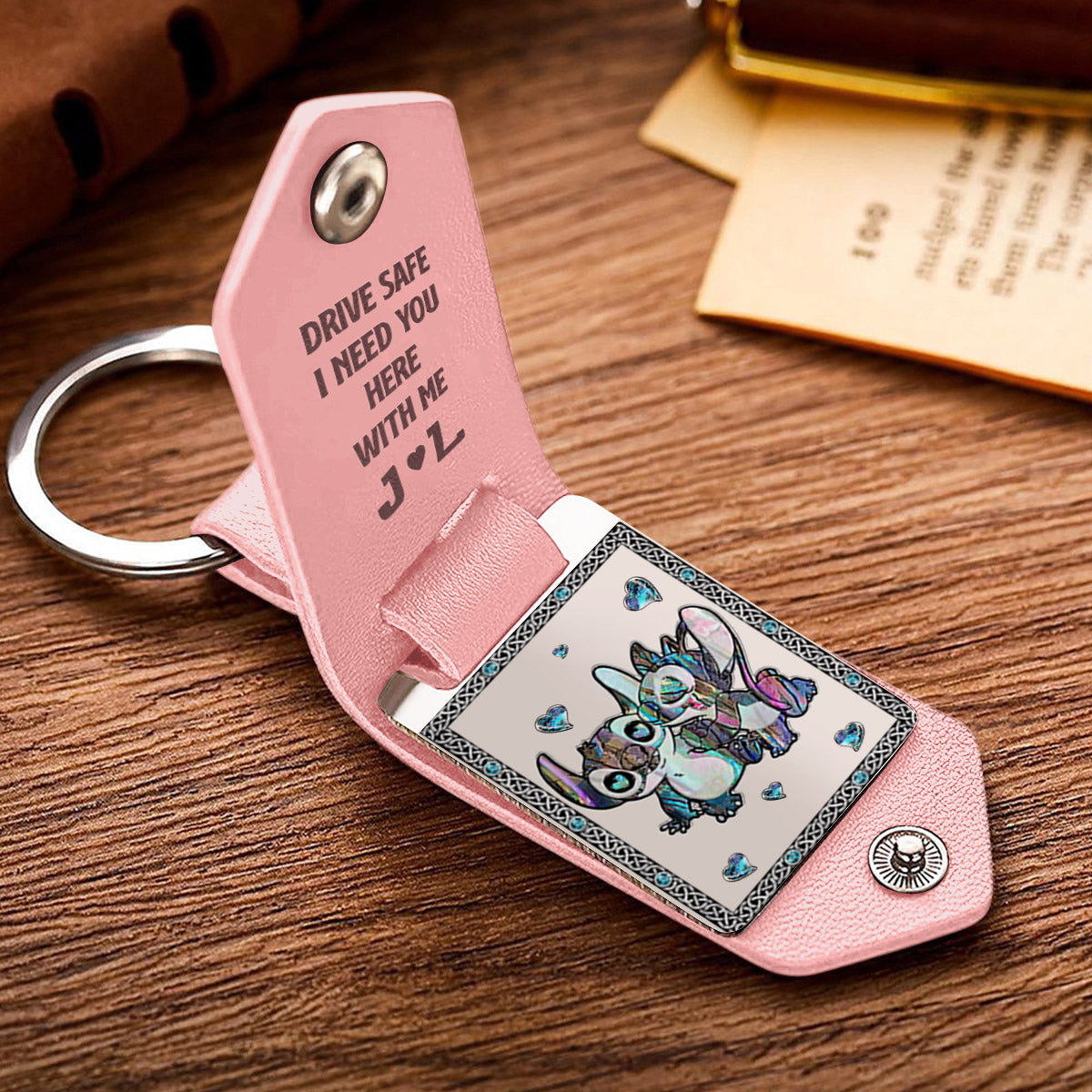 Drive Safe I Need You Ohana Couple - Personalized Ohana Leather Photo Keychain