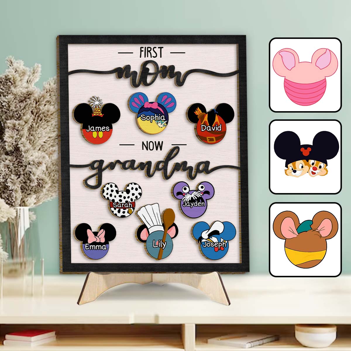 First Mom Now Grandma Mouse Ears - Personalized Mouse 2 Layered Wood Sign / Wood Plaque