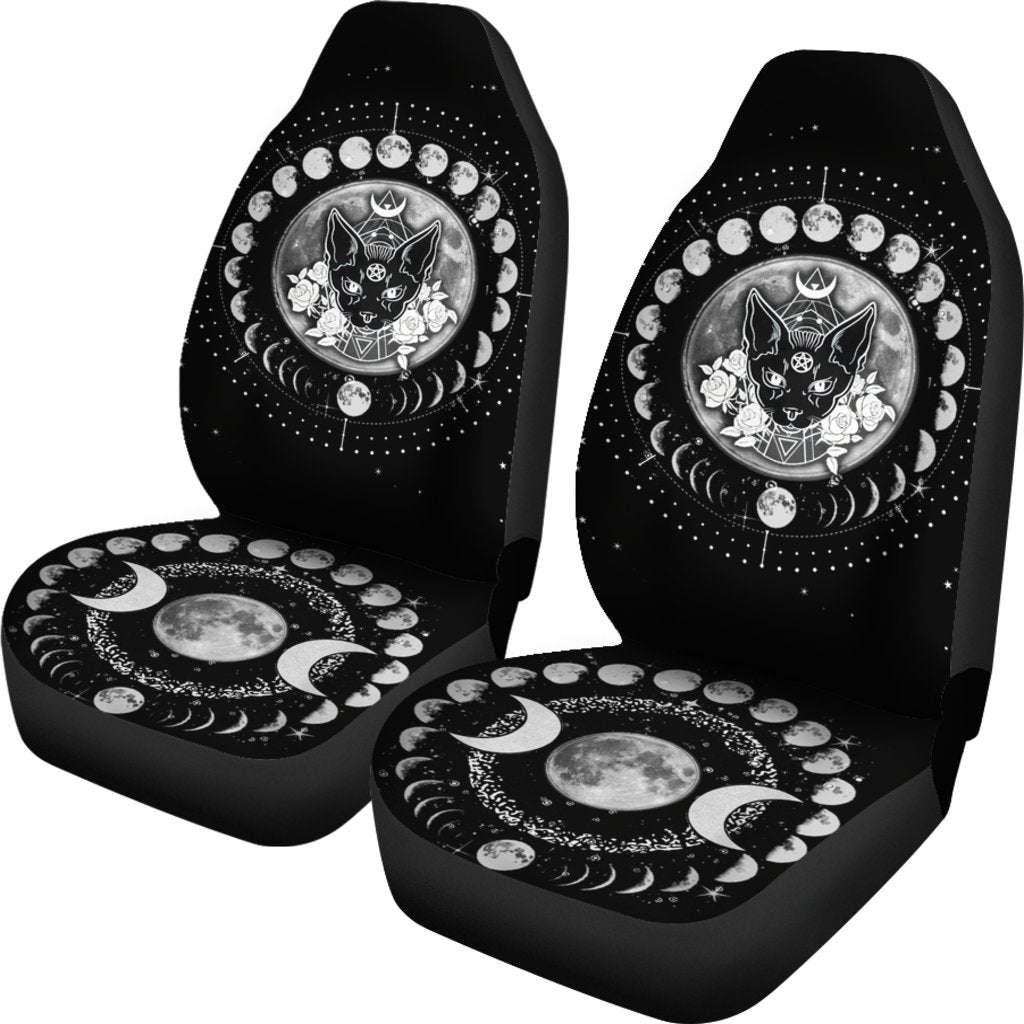 Occult Cat Moon Phases Wicca - Witch Seat Covers 0822