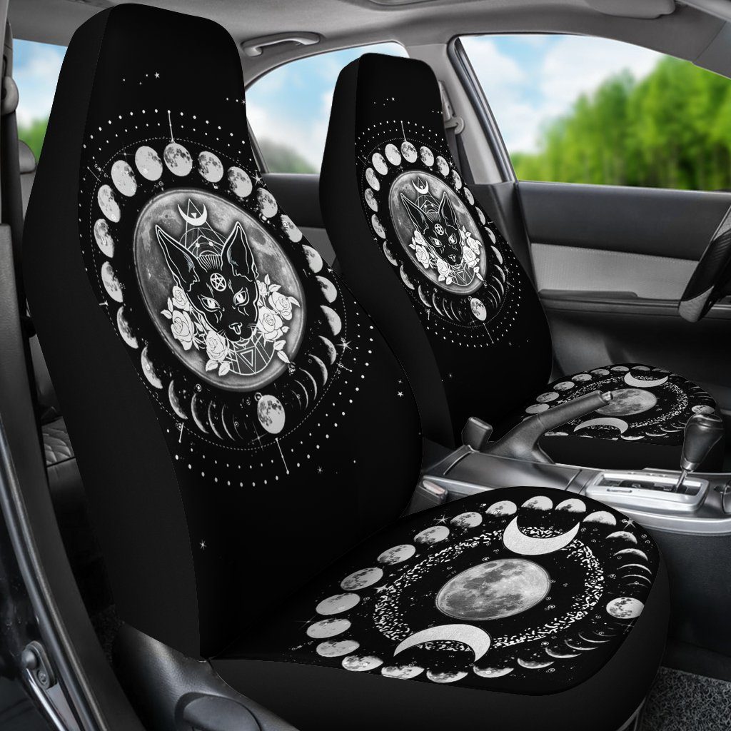 Occult Cat Moon Phases Wicca - Witch Seat Covers 0822