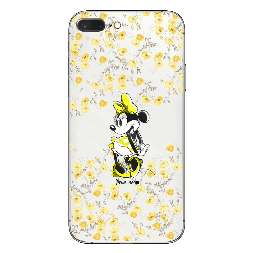 Yellow Floral - Personalized Mouse Clear Phone Case