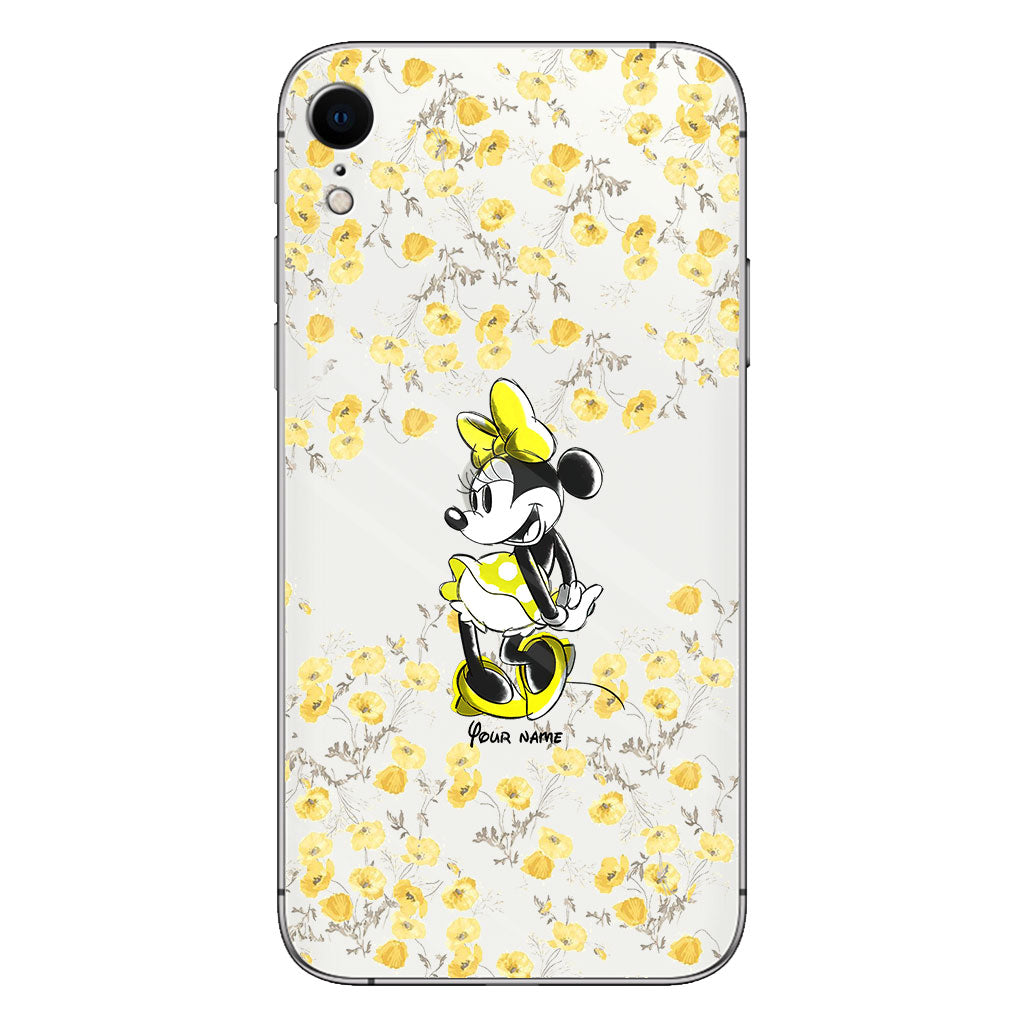 Yellow Floral - Personalized Mouse Clear Phone Case