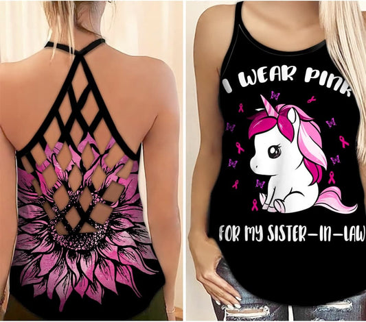 I Wear Pink For My Sister In Law - Breast Cancer Awareness Cross Tank Top 0722